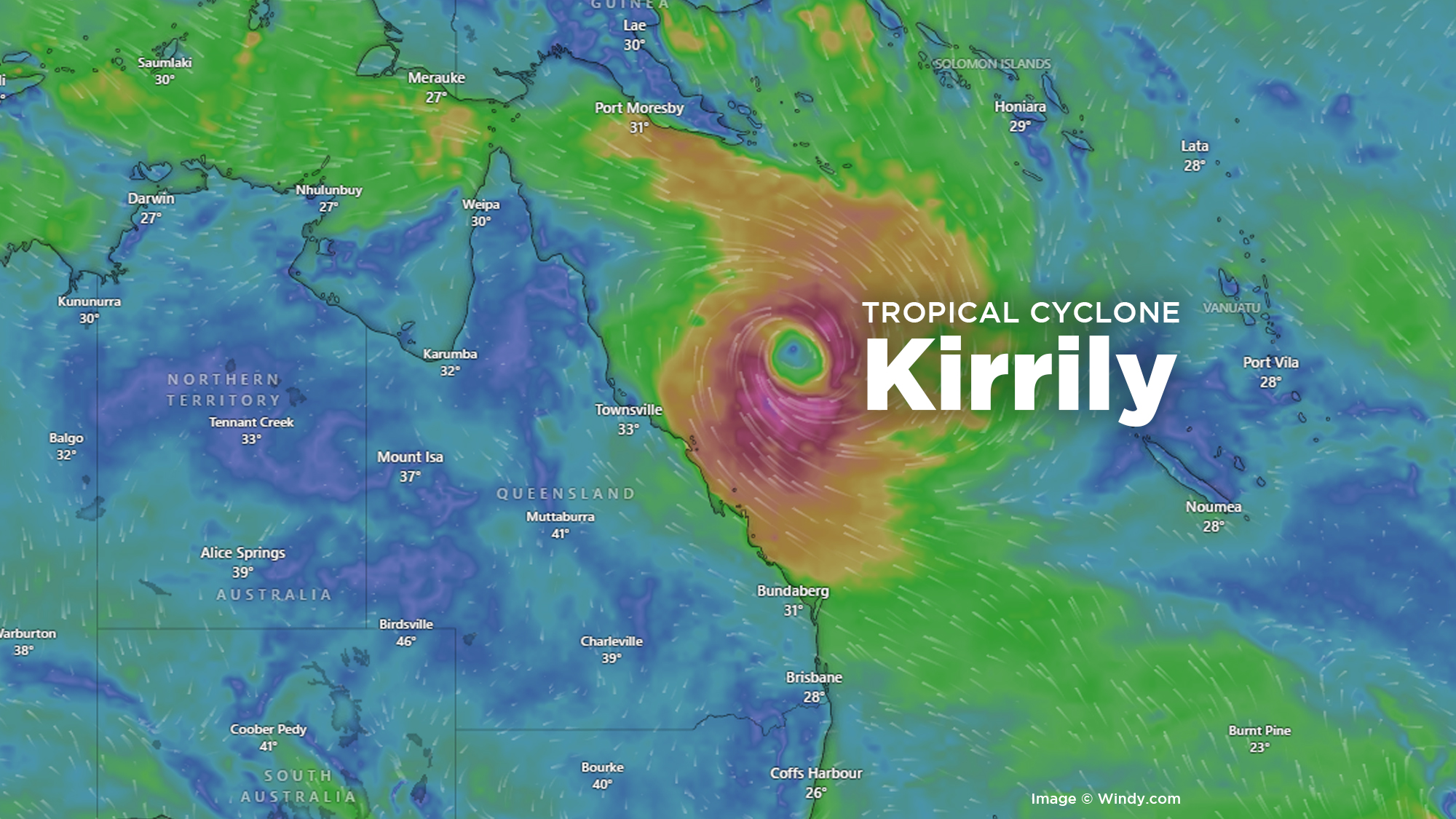 Cyclone Kirrily On Weather Map 