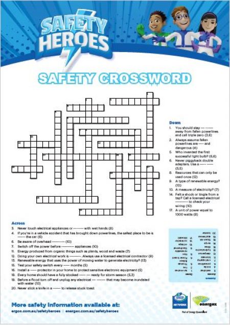 Safety crossword search game as part of the Safety Heroes program