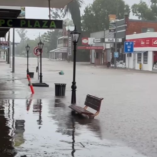 Flooded streets in Laidley