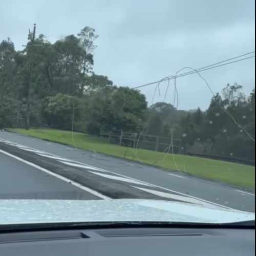 Powerlines down on side of the road