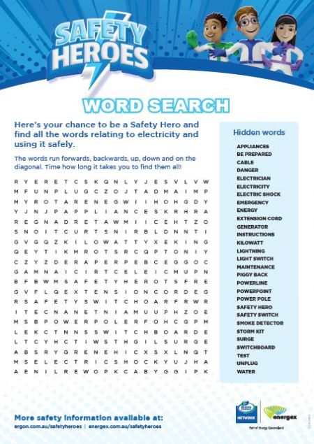 A word search game as part of the Safety Heroes program